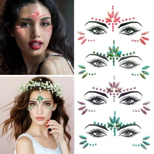 Crystal Gem Body Art Stickers for Valentine’s Day | Sparkle Tattoo Decals with Strong Self-Adhesive | Romantic Party Makeup