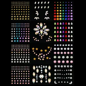 Crystal Rhinestone Face Jewels Stickers Die Cut Removable Gold Stamped Chunky Fine Mix Glitter for Eye and Body Makeup Rave