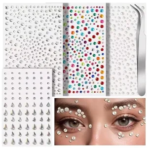 Crystal Rhinestone Stickers Self adhesive Jewels Face Gems with Gold Stamping for Holiday Decoration Halloween Makeup DIY Crafts