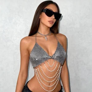 Crystal Top and Waist Chain Set Body Chain Jewel Skirt Festival Rave Accessories Bikini Cover