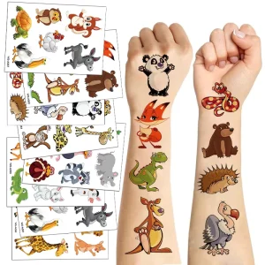 Custom 10 Sheets Waterproof Temporary Tattoos Cute Cartoon Art Animals for Kids’ Party Fake Animals Tattoo Sticker