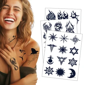 Custom 18 Sheets Woman 100% Plant-Based Ink Tattoo Waterproof 2 Weeks Temporary Tattoos Herbal Juice Semi Permanent Tattoo