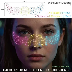 Custom 3 Colors Glowing Freckle Tattoo Glow in the Dark Temporary Multi color Face Tattoo Sticker for Body Art Decoration