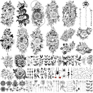 Custom 36 Sheets Temporary Tattoo Stickers 12 Sheets Waterproof & Eco friendly Custom Colors Shapes for Body Arm Chest Shoulder