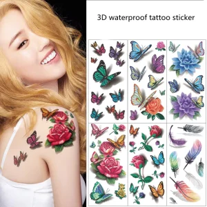Custom 3D Design Temporary Tattoo Sticker Fake Rose Flower and Butterfly Unique Fake Tattoo
