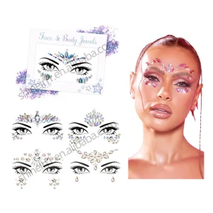 Custom 3D Sexy Forehead Face Rhinestone Stickers Temporary Tattoo Eye Jewel Crystal Face Stickers for Woman Party