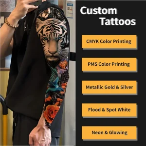 Custom 4-Color Full Arm Face Temporary Tattoo Sticker Waterproof Eco-friendly Tribal Floral Dragon Tiger Geisha Skull Designs