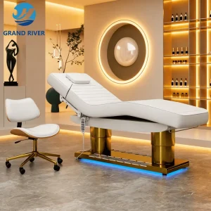 Custom 4 Motors Gold Stainless Steel Massage Table and Bed Lash Bed Set for Salon Beauty Bed Electric Facial Spa Bed