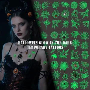 Custom Adult Green Fluorescent Cobweb Temporary Tattoo Stickers Halloween Spider Web Glow in the Dark Paper