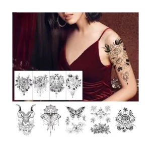 Custom Body Art Painting Beautiful Black Butterfly Rose Flower Tattoo Sticker Women Waterproof Sexy Flower Temporary Tattoos