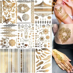 Custom Boho Gold Silver Flash Pink Non-toxic Temporary Tattoo Sticker for Wedding Beach Vacation Sister Totem for Girls
