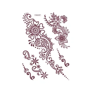 Custom Brown Flower Pattern Temporary Henna Hand Tattoo Stickers Waterproof Paper Design Printed Water Transfer for Women