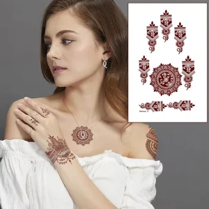 Custom Brown Temporary Henna Tattoos Sticker Beauty Mehndi Design Henna Tattoo Stickers
