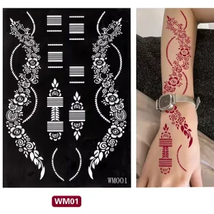 Custom Brownish Red Mandala Tattoo Stickers Sexy Women Body Art Temporary Henna for Hands & Fingers