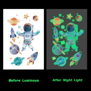 Custom Cartoon Luminous Safety Sticker Glow in the Night Sticker Children’S Astronaut Spaceship Waterproof Tattoo Stickers