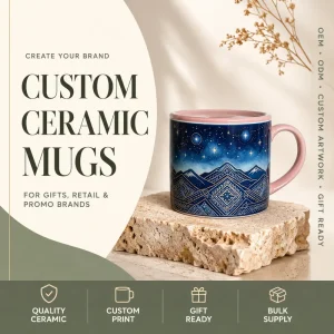 Custom Ceramic Mug With Gold Celestial Mountain Design Gift Ready Coffee Tea Cup for Promotional Retail Corporate Brand OEM ODM