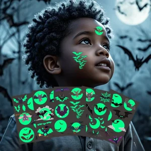 Custom Children’s Waterproof Sweatproof Cartoon Bat Night Light Tattoo Stickers Temporary Body Beautify Body Feature Holiday