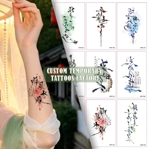 Custom Chinese Style Text Matte Color Waterproof No Shine Personalized Temporary Tattoo Sticker Design You Own Name Arm Body Art