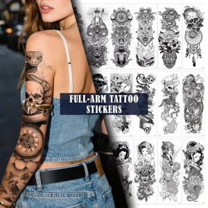 Custom Christian Skull Dragon Animal Flower Full Arm Sleeve Temporary Tattoo Stickers Waterproof for Men and Women