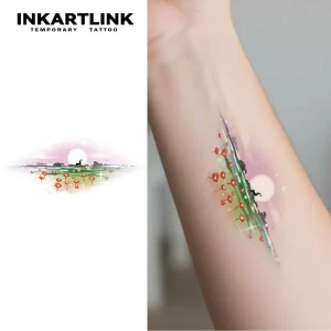 Custom Colorful Ink Style Chinese Abstract Temporary Tattoo Stickers for Arm Collarbone Back Personalized Accessories Gifts