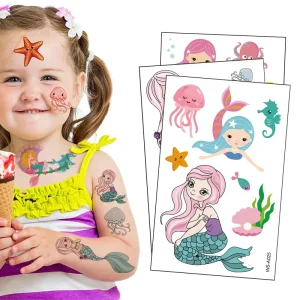 Custom Coloured Mermaid Fake Tattoo Sticker Kids Party Support Water Transfer Temporary Tattoos Children’s Party Supplies