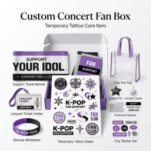 Custom Concert Fan Box With Temporary Tattoo Sheet Tour Support Kit Event Merch Gift Set