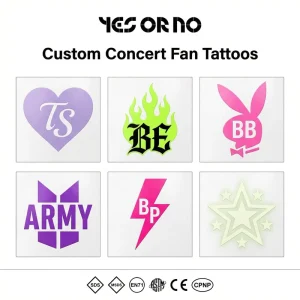 Custom Concert Temporary Tattoos For Fans, Artist Name Logo Support Tattoos, Bulk Order For Music Events & Celebrity Tours