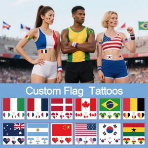 Custom Country Flag Temporary Tattoos Premium Waterproof for International Sporting Competitions & National Festivals