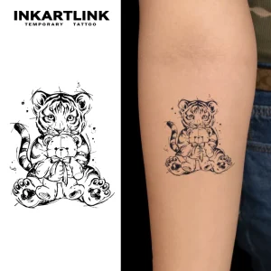Custom Cute Baby Tiger Teddy Bear Herbal Tattoo Sticker Waterproof Long Lasting 15 Days Semi-permanent Body Art for Arm Leg