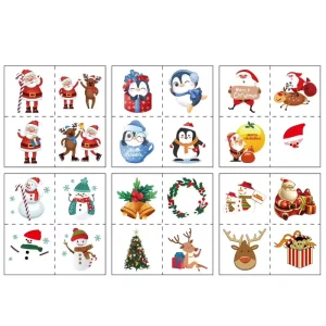 Custom Cute Cartoon Christmas Santa Penguin Kids Tattoo Stickers Face Stickers for Holiday Party Gift Decorations