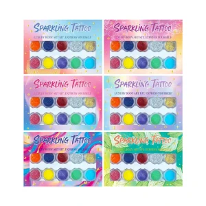Custom DIY Water Resistant Glitter Tattoo Kit Temporary Tattoo Stickers Set 10 Colors Paper Face Festival Party Body Art