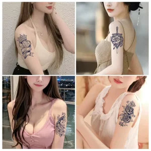 Custom Dark Blue 100% Plant Based Semi permanent Tattoo Sticker Lasting 1 2 Weeks Butterfly Flower Juice Design Made Paper