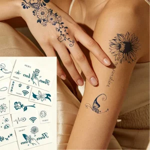 Custom Design Herbal Tattoo Stickers Semi Permeable Lasting 2Weeks Half Arm Body Waterproof Herbal Juice Temporary Tattoo