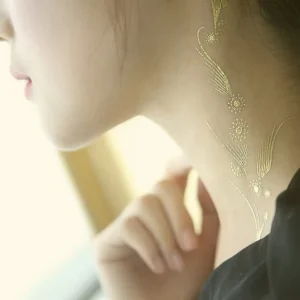 Custom Design Non Toxic Waterproof Gold Foil Metallic Arm Temporary Tattoo Sticker for Women