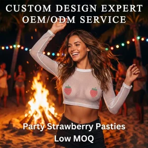 Custom Design Red Strawberry Nipple Covers Pasties Glitter Fruit Shape Private Label Factory Direct Breast Petals Bulk