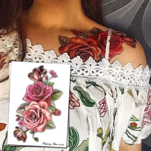 Custom Design Water Transfer Body Beauty Eco Friendly Bulk Premium Watercolor Rose Flower Pattern Sexy Body Art Women Tattoos