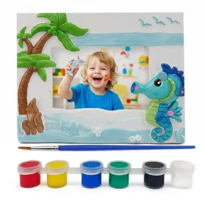 Custom Drawing Toys DIY Kids Picture Frame Crafts Plaster Painting Kit With 6 Pcs Acrylic Paint