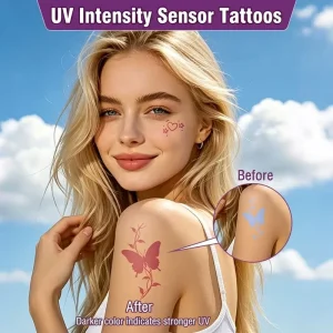 Custom Dry Apply UV Intensity Sensor Sunlight Detection Butterfly Heart Non toxic Sun Exposure Monitor Waterless Tattoo Stickers