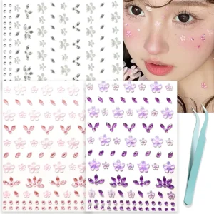 Custom Eco Friendly Removable Face Gems Self Adhesive Flowers Face Jewels Rave Accessories Stickers Heart Rhinestone Crystal