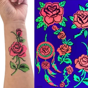 Custom Eco Friendly Water Transfer Paper Fluorescent Ink Waterproof Luminous Tattoo Stickers for Fashionable Sexy Body Art Face