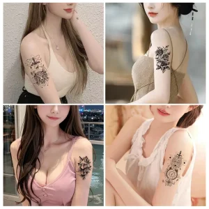 Custom Eco friendly Realistic Black Flower Temporary Tattoo Designs Floral Half Arm Tattoo Stickers