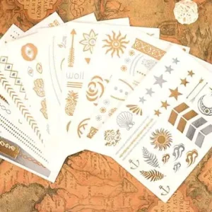 Custom Eco-friendly Waterproof Gold & Silver Foil Adult Temporary Tattoo Stickers with Packaging