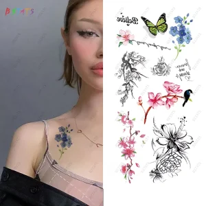 Custom Eco friendly Waterproof Long Lasting Body Fake Temporary Flower Tattoo Sticker