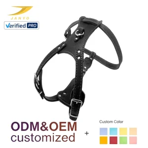 Custom Embossed Logo Handmade Stitched Genuine Leather Dog Harness Antique Gold Hardware Heavy Duty Walking Pet Harness