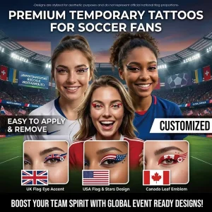 Custom Face Eye Tattoo Stickers Waterproof OEM ODM National Flag Temporary Tattoo for Soccer Fans Stadium Party