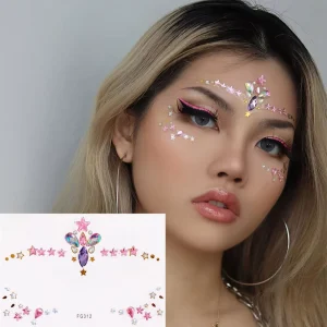 Custom Face Gems Tattoo Sticker Sexy French Face Makeup Waterproof Rhinestone Girls Women Colorful Fake Temporary Tattoo