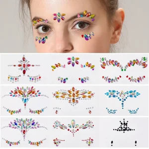 Custom Factory Face Rhinestone Tattoo Sticker Fun Eye Tattoo Decoration Sexy Body Art Rhinestone Face Gem Stickers