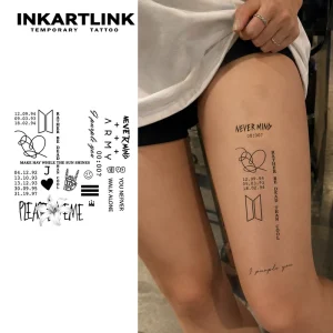 Custom Fan Concert Tattoo Sticker ARMY Symbol Combo Sheet Body Art Waterproof Long Lasting 2 Weeks Semi Permanent