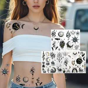 Custom Fashion Metallic Gold Silver Temporary Tattoo Stickers Waterproof Body Art Decoration Fake Tattoo