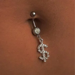 Custom Fashion Women Girls Dollar Gold Plated Brass Zircon Belly Button Piercing Jewelry Gift Party